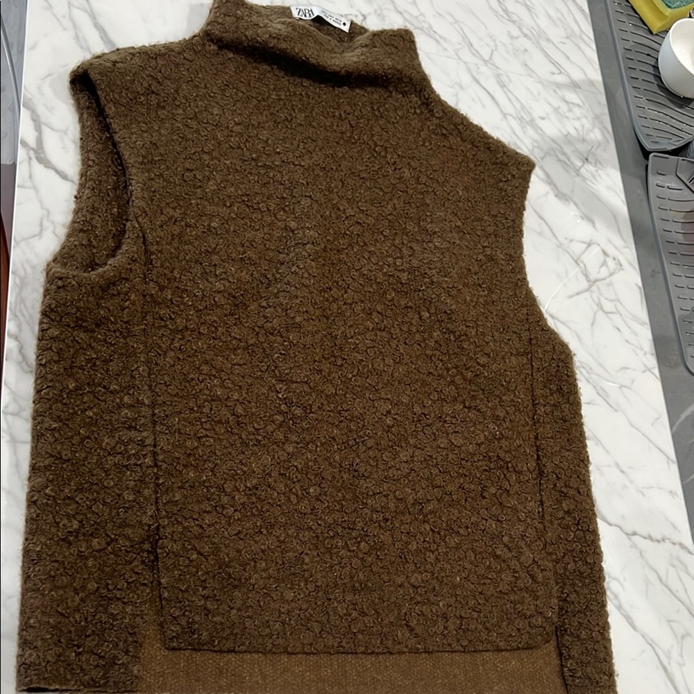 ZARA Brown Sleeveless Turtleneck Sweater